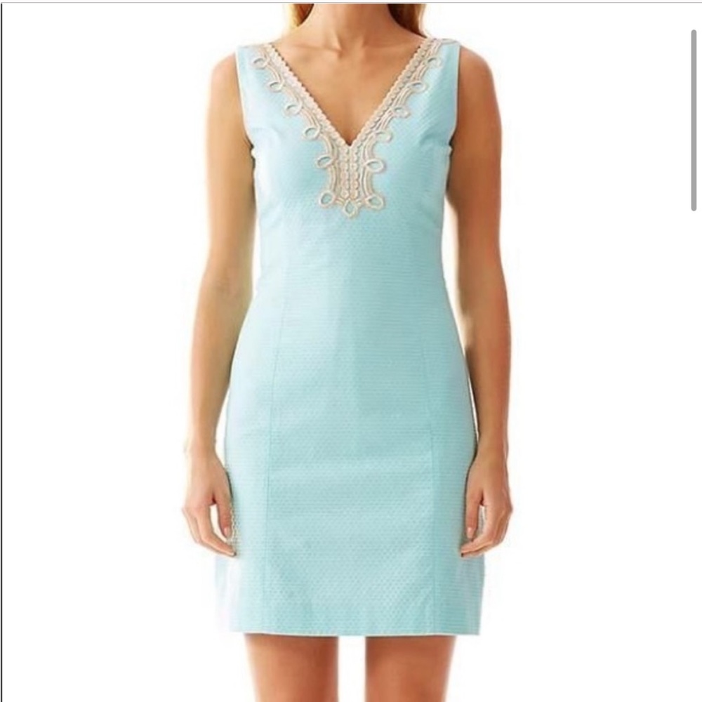 Lilly Pulitzer light blue V cut dress with metallic details